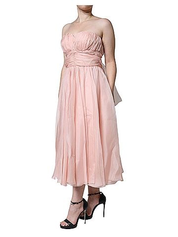 Dolce & Gabbana Basic Pink Silk Strapless Maxi A-line Gown Women's Dress (view 2)