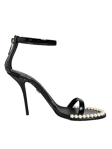 Dolce & Gabbana Basic Black Keira Leather Faux Pearl Sandals Heels Women's Shoes (view 1)