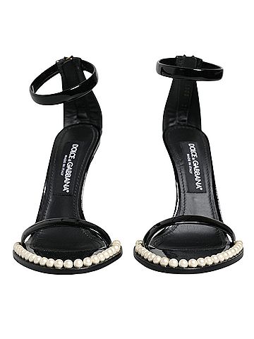 Dolce & Gabbana Basic Black Keira Leather Faux Pearl Sandals Heels Women's Shoes (view 2)