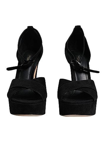 Dolce & Gabbana Basic Black Leather Platform Heels Sandals Women's Shoes (view 2)