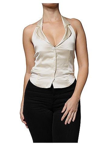 L'autre Chose Off White Silk Sleeveless Buttoned Halter Women's Top (view 1)