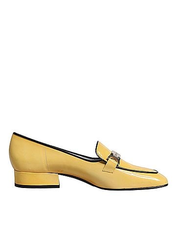 Dolce & Gabbana Basic Yellow Leather Logo Plaque Slip On Mocassin Women's Shoes (view 1)