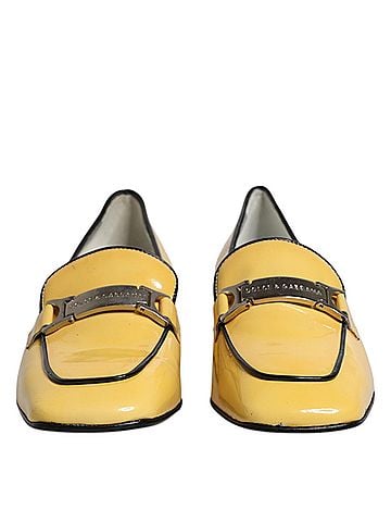 Dolce & Gabbana Basic Yellow Leather Logo Plaque Slip On Mocassin Women's Shoes (view 2)