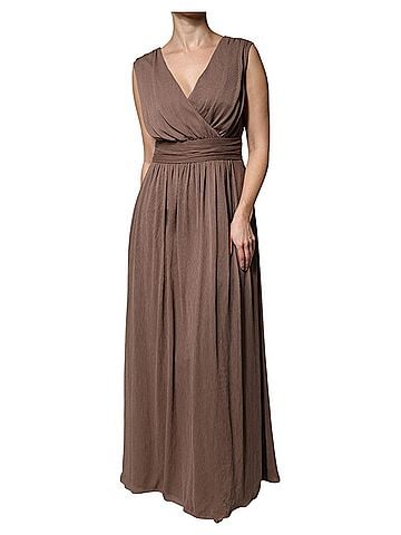 Peserico Brown Sleeveless Deep V-neck A-line Long Maxi Women's Dress (view 1)