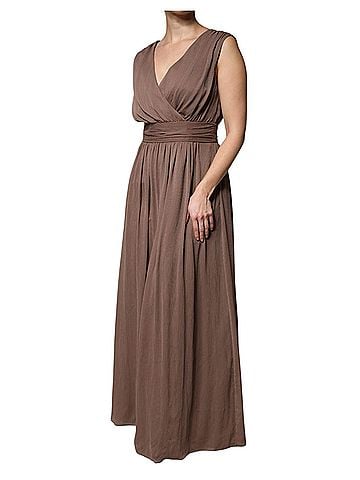 Peserico Brown Sleeveless Deep V-neck A-line Long Maxi Women's Dress (view 2)