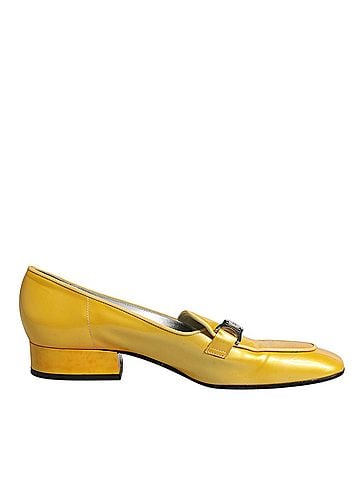 Dolce & Gabbana Basic Yellow Leather Logo Plaque Slip On Mocassin Women's Shoes (view 1)