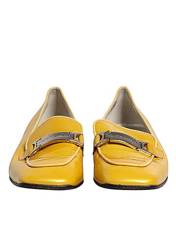 Dolce & Gabbana Basic Yellow Leather Logo Plaque Slip On Mocassin Women's Shoes (view 2)