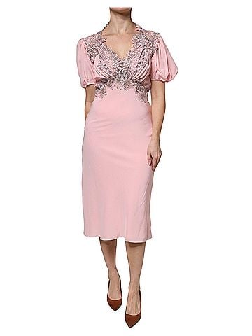 Ermanno Scervino Pink Floral Lace Short Sleeves V-neck Midi Women's Dress (view 1)