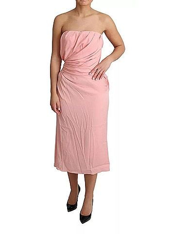 Dolce & Gabbana Basic Pink Silk Stretch Strapless Sheath Midi Women's Dress (view 1)