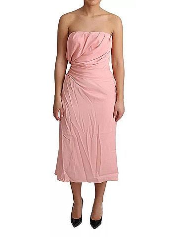 Dolce & Gabbana Basic Pink Silk Stretch Strapless Sheath Midi Women's Dress (view 2)