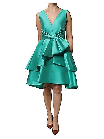 Alberta Ferretti Green Satin Polyester Sleeveless V-neck Layered Women's Dress (view 1)