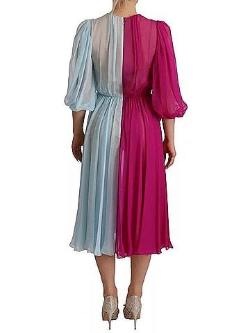Dolce & Gabbana Basic Fuchsia Light Blue Silk Two Tone Midi Women's Dress (view 2)
