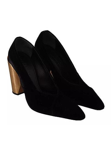 Jil Sander Black Leather Suede Block Heels Pumps Women's Shoes (view 2)