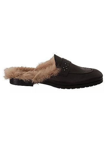 Peserico Black Leather Fur Perforated Slip On Flats Women's Shoes (view 1)