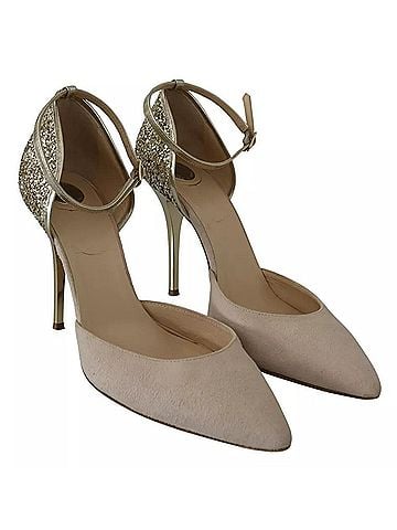 Elisabetta Franchi Beige Linen Ankle Strap High Heels Women's Shoes (view 2)