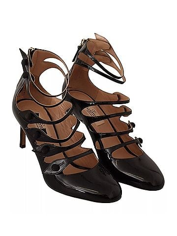 Valentino Black Multi Strap Leather Mid Heels Pumps Women's Shoes (view 2)