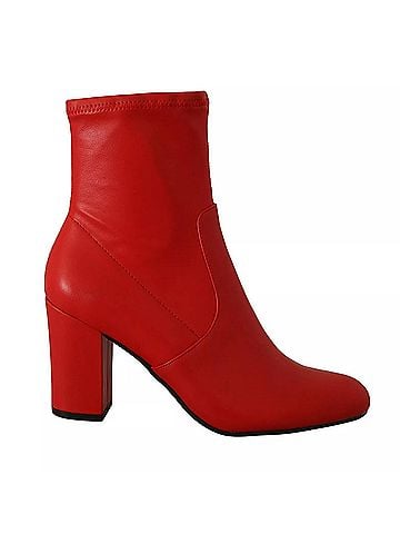 Steve Madden Red Leather Block Heels Ankle Boots Women's Shoes (view 1)