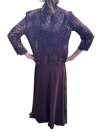 Karen Millen Plum Beaded Jacket &amp; Satin Gown Cocktail Dress (view 2)