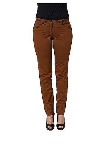 Plein Sud Brown Cotton Mid Waist Skinny Chino Women's Pants (view 1)