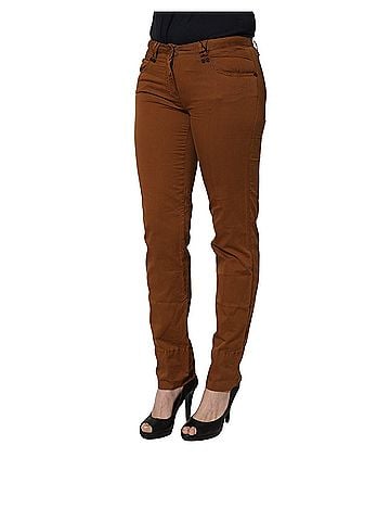 Plein Sud Brown Cotton Mid Waist Skinny Chino Women's Pants (view 2)