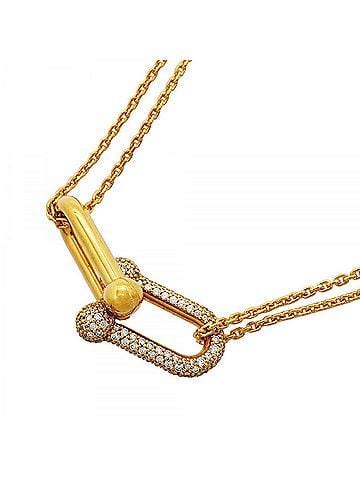 Tiffany & Co. Tiffany &amp; Co. Hardware Double Link Large Necklace, 18K Yellow Gold, 0.74ct Diamond, Women's (view 1)