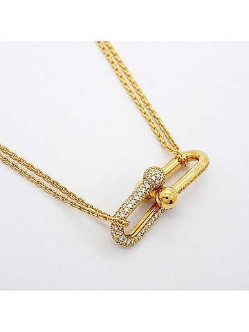 Tiffany & Co. Tiffany &amp; Co. Hardware Double Link Large Necklace, 18K Yellow Gold, 0.74ct Diamond, Women's (view 2)