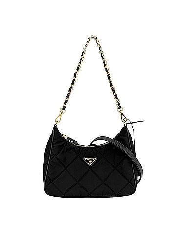 Prada Prada Men's and Women's Triangle Logo Mini Bag, Handbag, Shoulder Crossbody Quilted, Nylon, Black, Gold Hardware (PRADA 1BC204) (view 1)