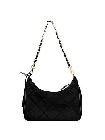 Prada Prada Men's and Women's Triangle Logo Mini Bag, Handbag, Shoulder Crossbody Quilted, Nylon, Black, Gold Hardware (PRADA 1BC204) (view 2)
