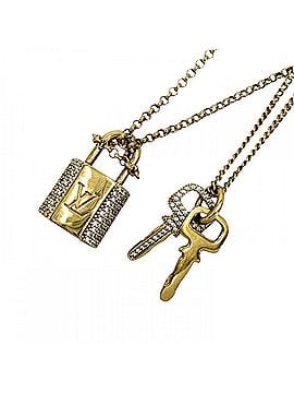 Louis Vuitton Louis Vuitton Women's Necklace, Key Motif, LV Padlock Accessory, Double Chain, Adjustable, Rhinestone, M01593, Gold, Approx. 18.5g (view 1)
