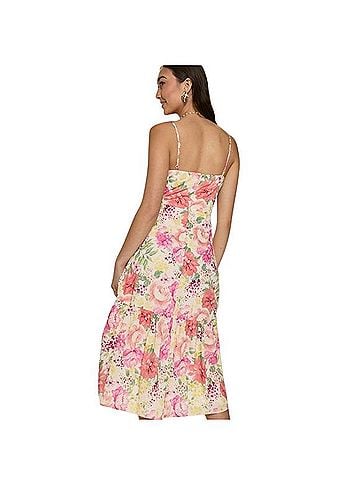 Francesca's Lauren Lace Up Floral Midi Dress Casual Dress (view 2)