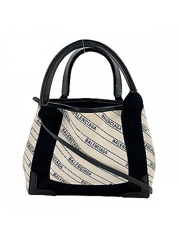 Balenciaga Balenciaga Women's Navy Cabas Crossbody Handbag Shoulder Bag XS All-over print BALENCIAGA Leather White Black Silver hardware (view 1)