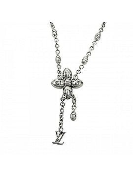 Louis Vuitton Louis Vuitton Women's Monogram Flower Necklace, LV Dazzle, One Size Fits All, Rhinestone, M02091, Silver, Approx. 20.8g (view 2)
