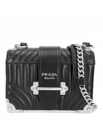 Prada Prada Cahier Diagram Shoulder Bag for Women, Black Nylon with Silver Hardware (view 1)
