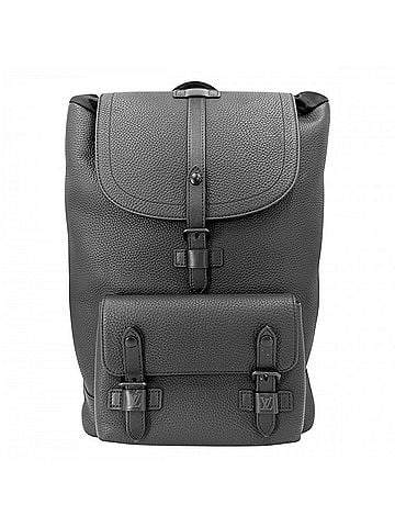 Louis Vuitton Louis Vuitton Christopher Slim Backpack for Men, M58644, Leather, Black, Black with Silver Hardware (view 1)