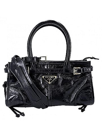 Prada Prada Women's Bonnie Mini Handbag Shoulder Bag Crossbody Triangle Logo Tote PRADA 1BA486 Leather Black Gold Hardware (view 1)