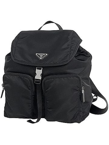 Prada Prada PRADA Logo Plate Backpack, Tessuto Nylon, Nero (Black), 1BZ005, Women's (view 1)