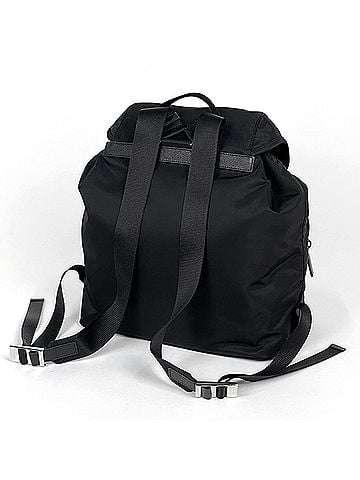 Prada Prada PRADA Logo Plate Backpack, Tessuto Nylon, Nero (Black), 1BZ005, Women's (view 2)