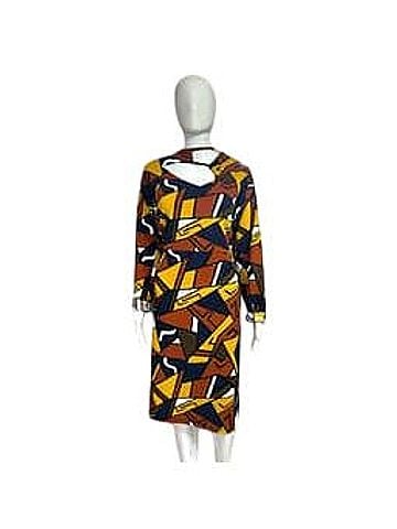 Ashley Stewart Abstract Print Midi Dress Casual Dress (view 1)