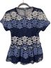 Eva Franco Floral Blue White Black Short Sleeve Blouse Size S - photo 1