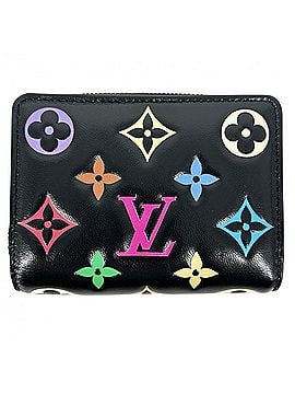 Louis Vuitton Louis Vuitton Women's Bi-fold Wallet LV x TM Portefeuille Lou Compact Takashi Murakami Snap Button Monogram LOUIS VUITTON M13829 Lambskin Black Multicolor Gold Hardware (view 1)