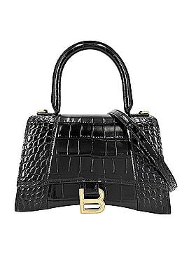 Balenciaga Balenciaga Women's Hourglass Small Handbag Shoulder Bag Crossbody HOURGLASS Crocodile Embossed Leather Top Handle BALENCIAGA 593546 Black Antique Gold Hardware (view 1)