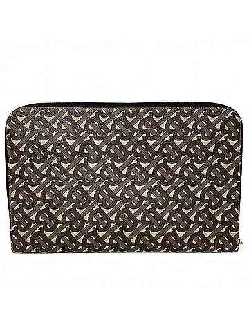 Burberry Burberry clutch bag for men, TB logo, all-over print, coated canvas and leather, brown, beige, gold hardware. (view 2)