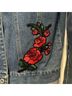 At Last 100% Cotton Floral Blue Denim Jacket Size M - photo 5