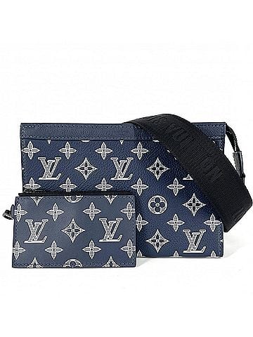 Louis Vuitton Louis Vuitton Men's Monogram Shadow Gaston Wearable Wallet Clutch Bag, Shoulder Crossbody LOUIS VUITTON M83384, Navy Blue with Black Hardware (view 1)