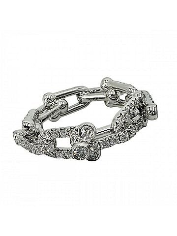 Tiffany & Co. Tiffany &amp; Co. Women's Hardware Small Link Ring, Jewelry Accessory, Pave Setting, 18K White Gold (Ag925), 1.32ct Diamonds, Approx. 7.7g, Item No. 72671333 (view 1)