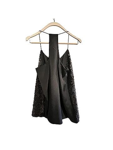 Tibi Matte Black Sequin Racerback Tank Tank Top (view 2)