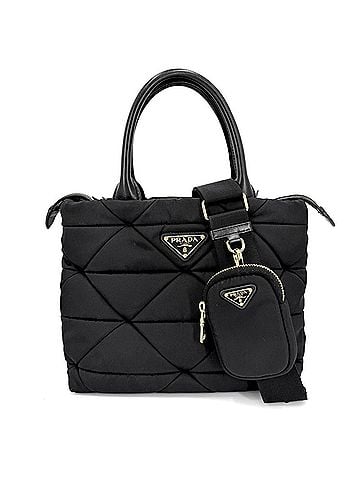 Prada Prada Women's Small Padded Handbag Tote Bag Shoulder Crossbody PRADA 1BG373 Nylon Black Gold Hardware (view 1)