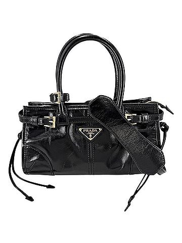 Prada Prada Women's Bonnie Mini Handbag Shoulder Bag Crossbody Triangle Logo Tote PRADA 1BA486 Leather Black Gold Hardware (view 1)