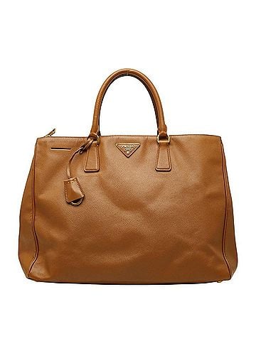 Prada Prada Triangle Logo Plate Handbag Tote Bag Brown Leather Women's PRADA (view 1)