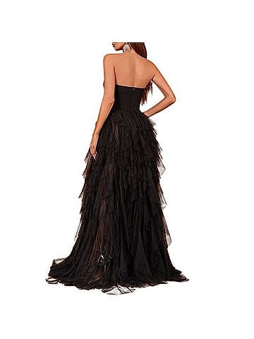 FAERIESTY Sheer Mesh Bodice Contrast Layered Mesh Hem Dress Cocktail Dress (view 2)